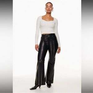 Aritzia Wilfred Black Melina Flare Leather Pants